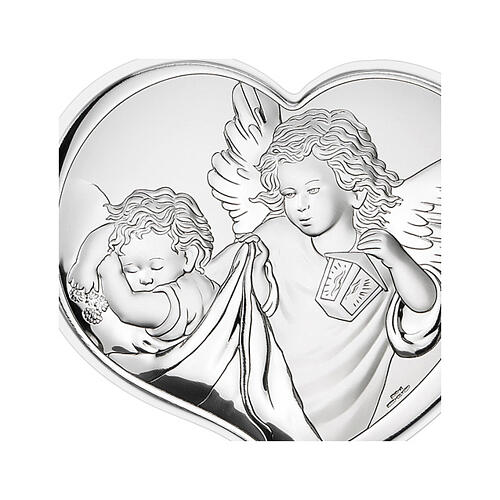 Heart-shaped bas-relief with Guardian Angel, silver bilaminate, Valenti, 5x6 in 2