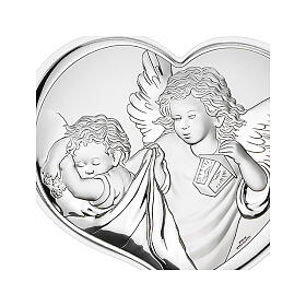 Coração Anjo da Guarda baixo-relevo prata bilaminada Valenti 12x15 cm