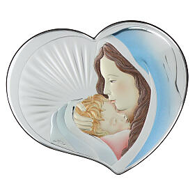 Bild Gottesmutter mit Kind – Herzform, Bilaminat farbig, Valenti Argenti, 12 × 15 cm