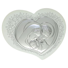 Heart with Holy Family, silver bilaminate, Valenti Argenti, floral frame, 12x15 in