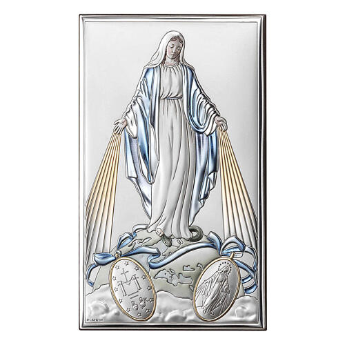 Quadretto Medaglia Miracolosa argento bilaminato a colori Valenti 11x7 cm 1