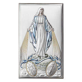 Quadro Nossa Senhora da Medalha Milagrosa prata bilaminada a cores Valenti Argenti 15x9 cm