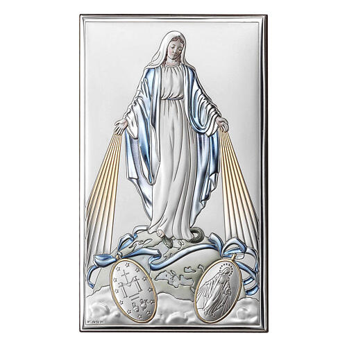 Quadro Nossa Senhora da Medalha Milagrosa prata bilaminada a cores Valenti Argenti 15x9 cm 1