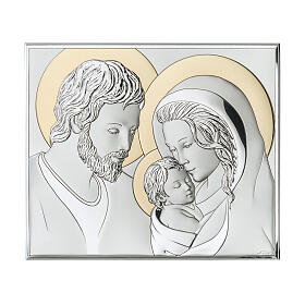 Holy Family with golden halos, silver bilaminate picture, Valenti Argenti, 5x6 in