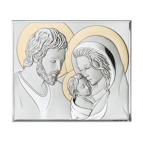 Holy Family with golden halos, silver bilaminate picture, Valenti Argenti, 5x6 in 1