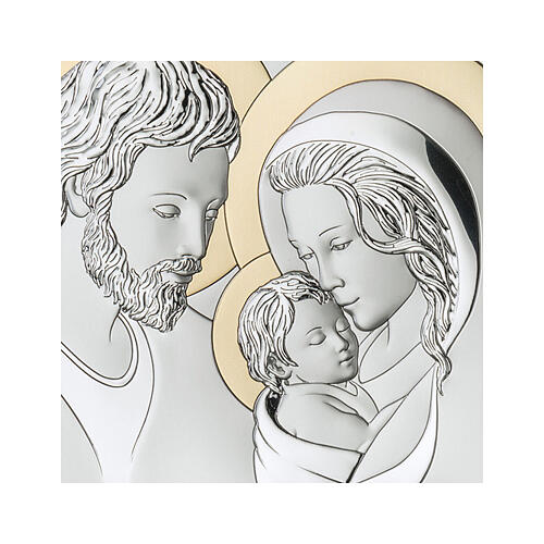 Holy Family with golden halos, silver bilaminate picture, Valenti Argenti, 5x6 in 2