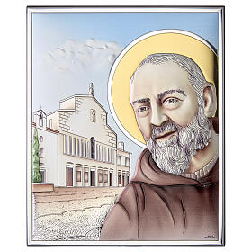Tableau bilaminé argent Padre Pio coloré Valenti 26x21 cm