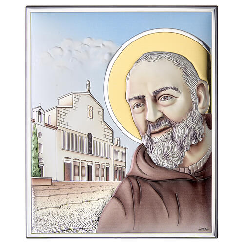 Tableau bilaminé argent Padre Pio coloré Valenti 26x21 cm 1