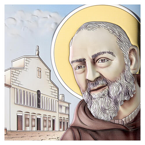 Quadro bilaminato argento Padre Pio colorato Valenti 26x21 cm 2