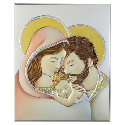 Bas-relief of the Holy Family, colourful silver bilaminate, 10x8 in, Valenti Argenti 1