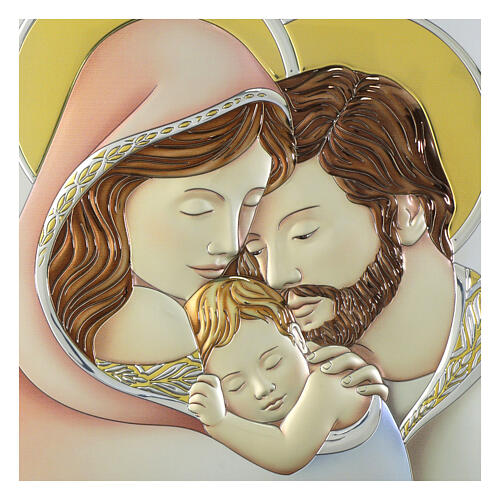 Bassorilievo Sacra Famiglia laminato argento colorato 26x22 cm Valenti Argenti 2