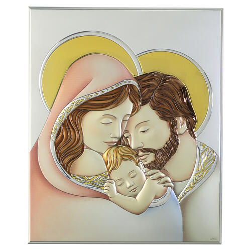 Sacra Famiglia bilaminato argento colorato Valenti Argenti 32x26 cm 1