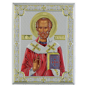 Icon of St. Nicholas, colourful silver bilaminate, Valenti, 6x5 in