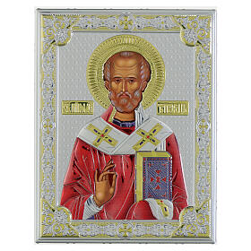 Icône Saint Nicolas colorée bilaminé argent Valenti 16x12 cm
