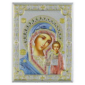 Icon of Our Lady of Kazan, coloured riza of silver bilaminate, Valenti Argenti, 8x6 in