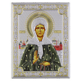 Saint Matrona of Moscow, colourful silver bilaminated icon, Valenti, 8x6 in