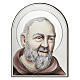 Arched picture of St. Pio, colourful silver bilaminate, Valenti Argenti, 7x5 in s1