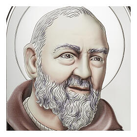 Tableau arrondi Padre Pio bilaminé argent coloré Valenti Argenti 17x13 cm