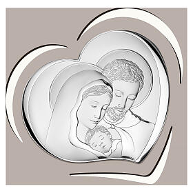 Holy Family, dove-coloured wooden picture, silver bilaminate bas-relief, Valenti Argenti, 7x7 in