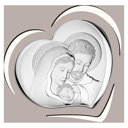 Holy Family, dove-coloured wooden picture, silver bilaminate bas-relief, Valenti Argenti, 7x7 in 2