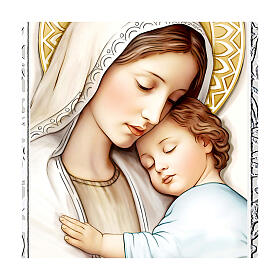 Madonna con Bambino quadretto legno Valenti cornice argento 14x9 cm