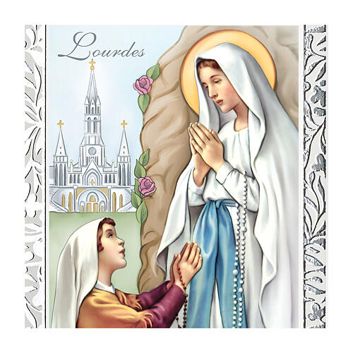 Panneau Notre-Dame de Lourdes encadrement argenté 14x9 cm 2