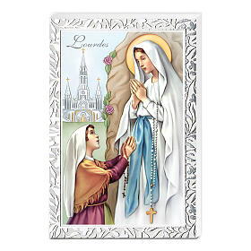 Tableau Notre-Dame de Lourdes Bernadette encadrement argent Valenti 18x12 cm