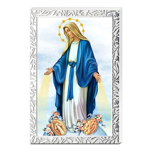 Vierge Miraculeuse tableau bois encadrement argenté Valenti 14x9 cm 1