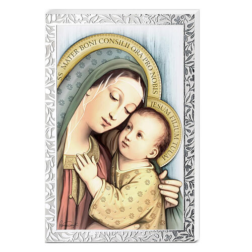 Madonna del Buon Consiglio quadretto legno bianco Valenti Argenti 14x9 cm 1