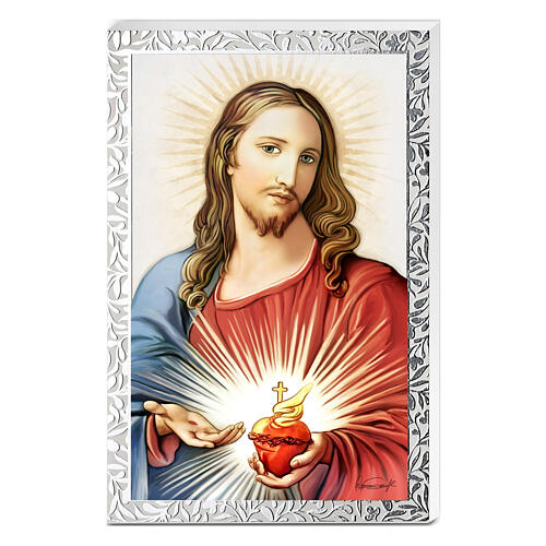 Sacro Cuore Gesù legno bianco cornice argentata Valenti 14x9 cm 1