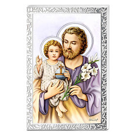 Saint Joseph with Enfant Jesus, panel with silver details, Valenti, 5.5x3.5 in