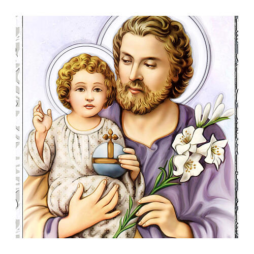 Saint Joseph with Enfant Jesus, panel with silver details, Valenti, 5.5x3.5 in 2