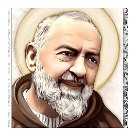 Saint Pio, colour portrait with silver frame, Valenti, 7x4.5 in