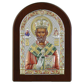 Icon of St. Nicholas, colourful silver bilaminate, Valenti, 6x5 in