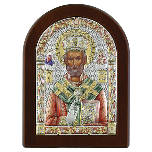 Icon of St. Nicholas, colourful silver bilaminate, Valenti, 6x5 in 1