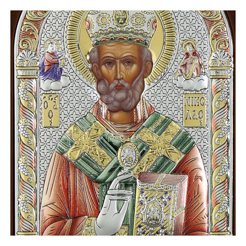 St. Nicholas of Myra, Valenti Argenti icon, colourful silver bilaminate, 9x7 in 2