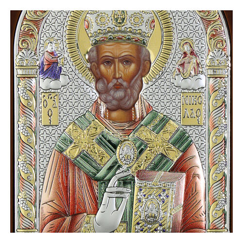 Icône Saint Nicolas de Myre bilaminé coloré Valenti Argenti 22x18 cm 2