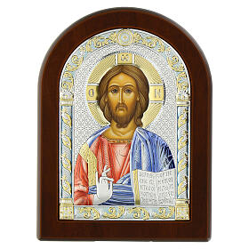 Arched icon of Christ Pantocrator, colourful silver bilaminate, Valenti Argenti, 6x5 in