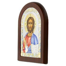 Arched icon of Christ Pantocrator, colourful silver bilaminate, Valenti Argenti, 6x5 in