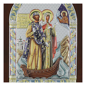 Icône argent bilaminé Saints Pierre et Fevronia couleurs 20x15 cm Valenti Argenti