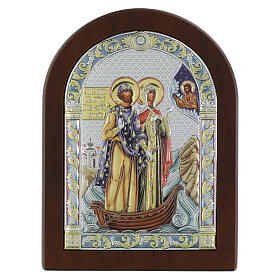 Bilaminate Silver Icon of Saints Peter and Frevonia in Colors 20x15 cm by Valenti Argenti