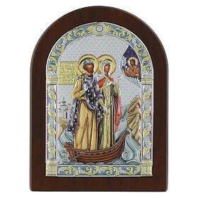 Icon of Sts Peter and Frevonia of Murom, colourful silver bilaminate, 9x7 in, Valenti Argenti