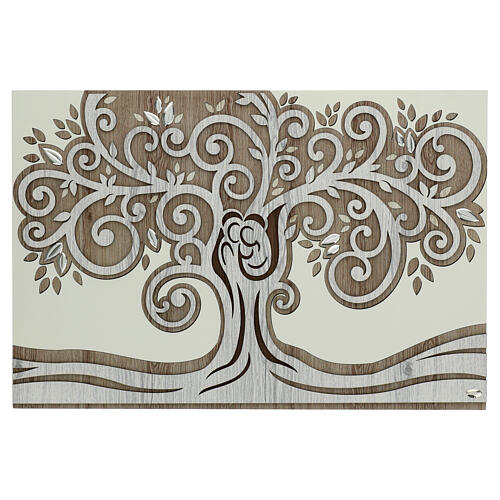 Tree of Life, wooden picture with silver bilaminate leaves, Valenti, 20.5x31.5 in 1