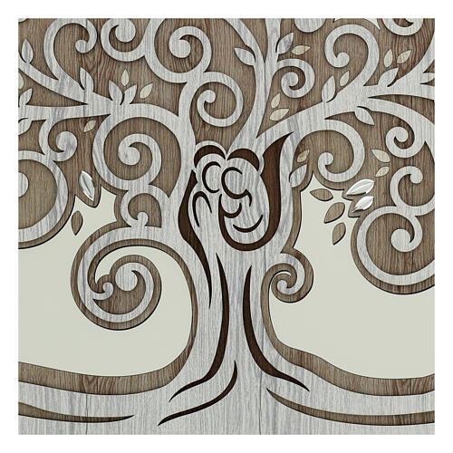 Tree of Life, wooden picture with silver bilaminate leaves, Valenti, 20.5x31.5 in 2