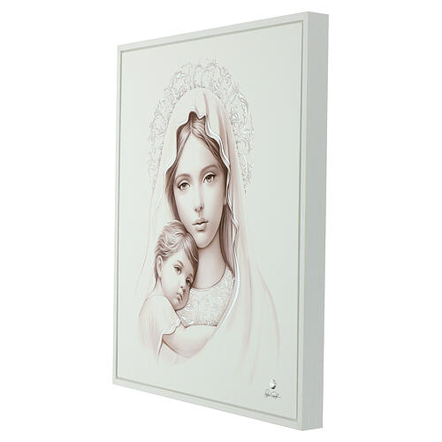 Virgin with Child, white wooden picture, silver leaf, Valenti, 18x15 in 3