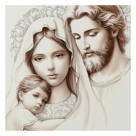 Holy Family, white wooden picture with silver, Valenti, 18x15 in