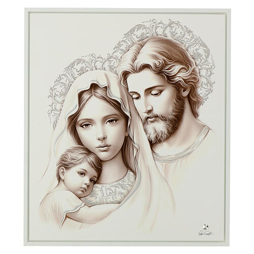 Holy Family, white wooden picture with silver, Valenti, 18x15 in 1