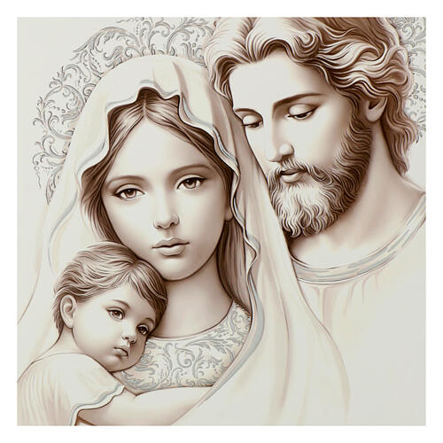 Holy Family, white wooden picture with silver, Valenti, 18x15 in 2