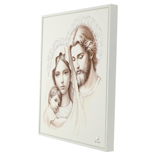 Holy Family, white wooden picture with silver, Valenti, 18x15 in 3