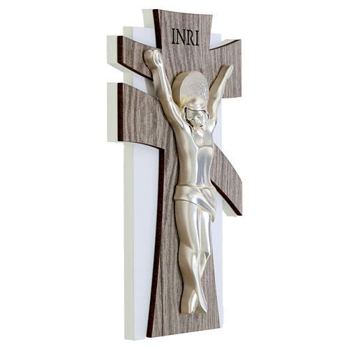 Cross with stylised Christ, grey oak, Valenti Argenti, 7x4 in 2